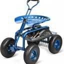 VEVOR Garden Cart Rolling Workseat with Wheels, Gardening Stool for Planting, 360 Degree Swivel Seat, Wagon Scooter with Steering Handle & Utility Tool Tray, Use for Patio, Yard, and Outdoors, Blue