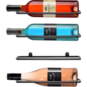 FLstudio Wall Mounted Wine Rack: Wall Mount Wine Rack  Holds 4 Bottles  Black Metal Hanging Wall Wine Bottle Holder Organizer for Kitchen, Bar, Wine Cellar, Home Storage