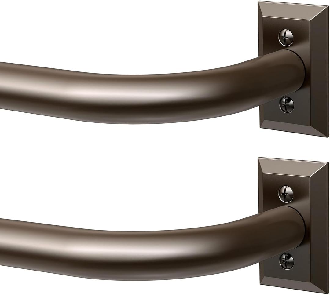 Bronze Curtain Rods 2 Pack, Heavy Duty Wrap Around Curtain Rod for Windows 28 to 48 Inch, Adjustable Decorative Blackout Drapery Pole, Modern Room Darkening Rod for Blackout Curtains, Brown