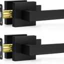 2 Pack Matte Black Door Handles, Passage Door Levers for Hallway & Closet, Interior Keyless Door Knobs Heavy Duty Square Non-Locking Handlesets(2.0lb), Reversible for Left & Right Sided Doors