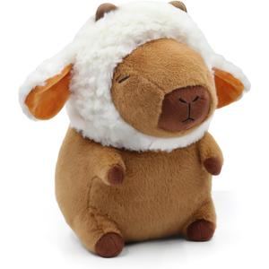 Capybara Plush, Cute Capybara Plush Toy Wear Removable Lamb Hat, Kawaii Soft Capybara Plushie Pillow, 14 inch Capybara Stuffed Animal Hugging Plushy Gifts for Kids Adults (Medium)