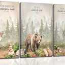 3Pcs Woodland Animal Nursery Wall Art Wild Animals Forest Posters Prints Deer Bear rabbit Christian Canvas Wall Decor for Boys Room Girls Room painting pictures Framed, 16"L x 24"W