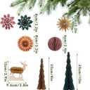 9 Pcs Paper Christmas Tree with Hanging Honeycomb Ornaments, Including 2 Pcs Mini Honeycomb Reindeers, Christmas Honeycomb Decorations for Xmas Home Decor Indoor and Table Centerpiece (Brown&green&pink)