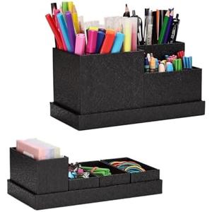 xiepipipaper Desk Organizer,Office Desk Accessories,Paperboard Desktop Organizer with Pen Pencil Holder and Sticky Note Tray,Paperclip Storage, Black