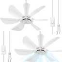 2 Set 22.5" White Small Ceiling Fan, Portable AC 110V Plug in Hanging Ceiling Fan, 36dB Quiet Operation with on/off Button, Mute Electric Air circulator for Bedroom Living Room RV Gazebo Tent