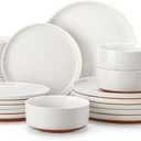 MALACASA Plates and Bowls Sets, 18 Pieces Modern Ceramic Dinnerware Set for 6 Kitchen Dinner Set Stoneware Dishware Dishes Set Microwave and Dishwasher Safe, White, Series TARA