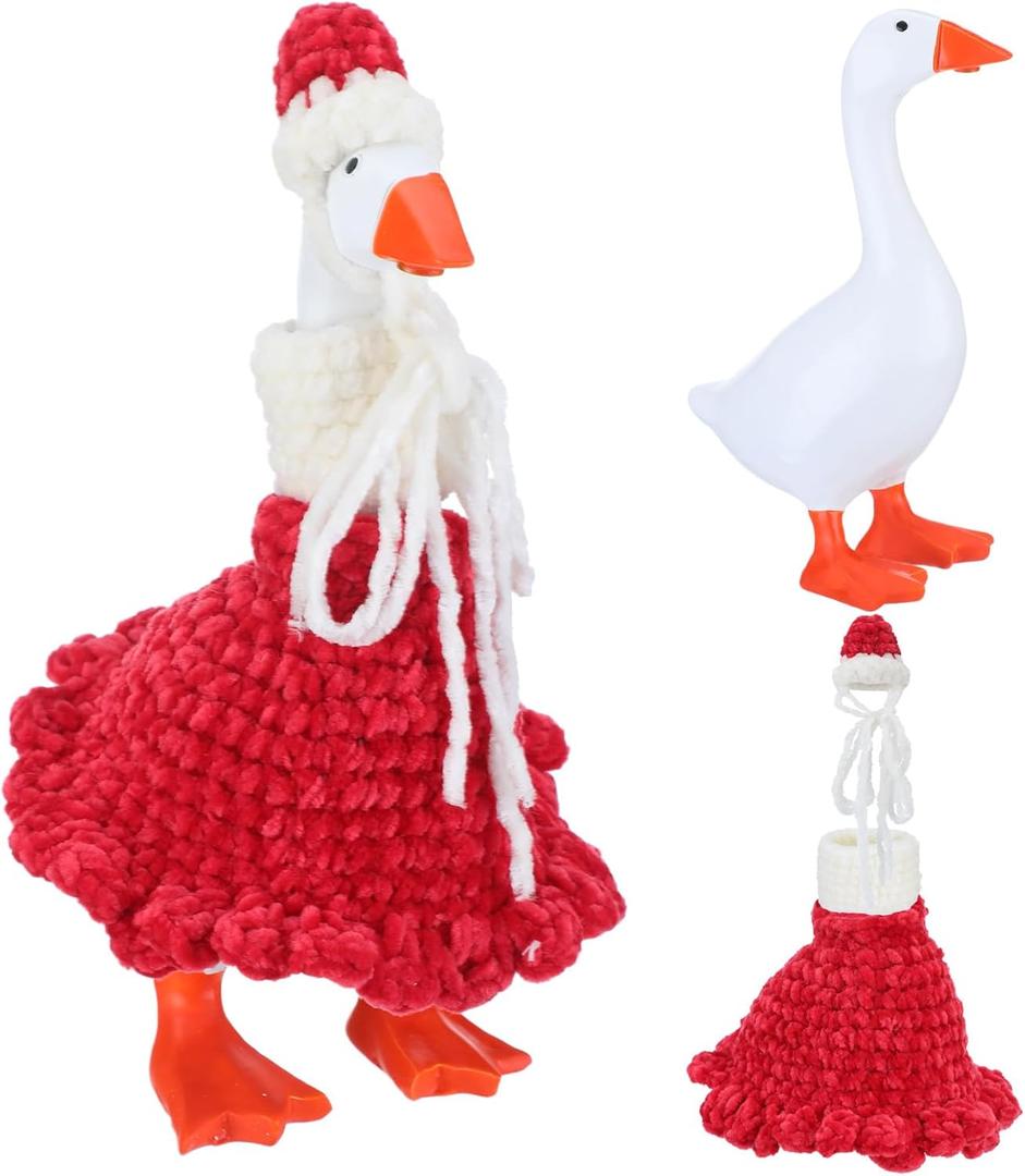 Threehoney Christmas 7 Inch Desk Goose Figurine with Bright Red Knitted Clothing Mini Porch Goose Statue Magnetic Keyholder for Christmas Decoration Gifts Xmas Holiday Home Yard Garden Decor