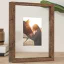 Afuly 8x10 Floating Picture Frame Rustic Wood Glass Photo Frames for Double Siede Display Hanging Wooden Frame for Wall Desk Decor Graduation Gift for Mom Grandma, Dark Brown