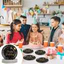 4 x 50Pcs Happy Birthday Black and Gold Paper Plates,7inch Disposable Metallic Foil Polka Dots Disposable Dessert Party Supplies Plates for Graduation Birthday Decorations Party