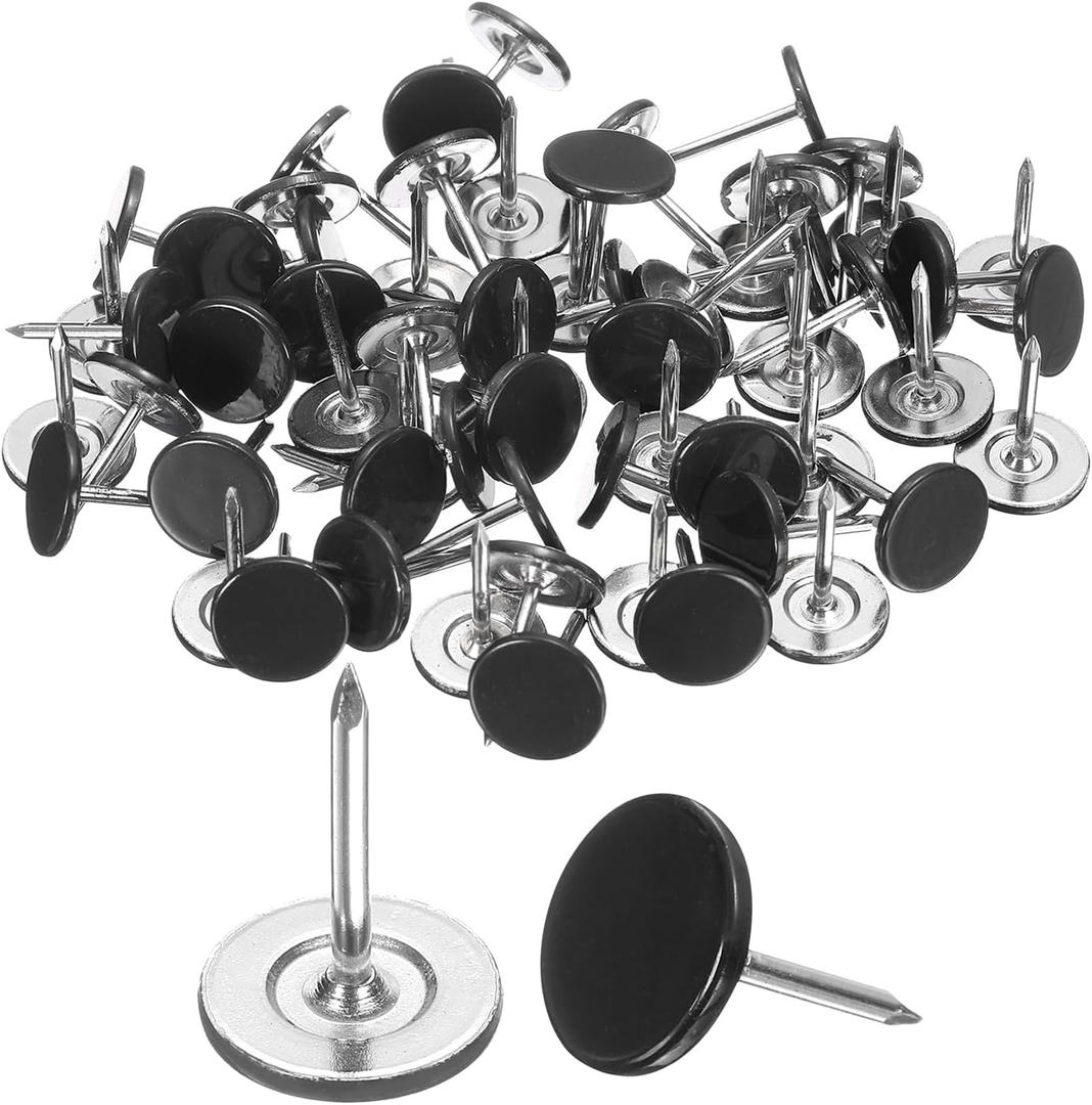 uxcell 100Pcs Upholstery Tacks, 11mmx15mm Flat Head Thumb Tack, Black