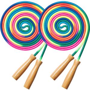 Double Dutch Long Jump rope - 16Ft 2 Pack Skipping Rope for Kids Adults, Rainbow Jumping Rope for Multiplayer with Wooden Handle