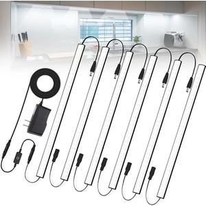 Under Cabinet Lighting Plug-in, Dimmable Cold White 6000K, LED Cabinet Lights with Memory Function, 6 Pack 12 inch Linkable LED Under Counter Lights for Kitchen, Shelf, Workbench, Cupboard