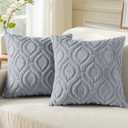 decorUhome Throw Pillow Covers 18x18 Inch Set of 2, Soft Plush Faux Wool Blue Grey Couch Pillow Covers, Spring Solid Dyed Accent Pillow Cases for Sofa Bed Living Room Home Decor