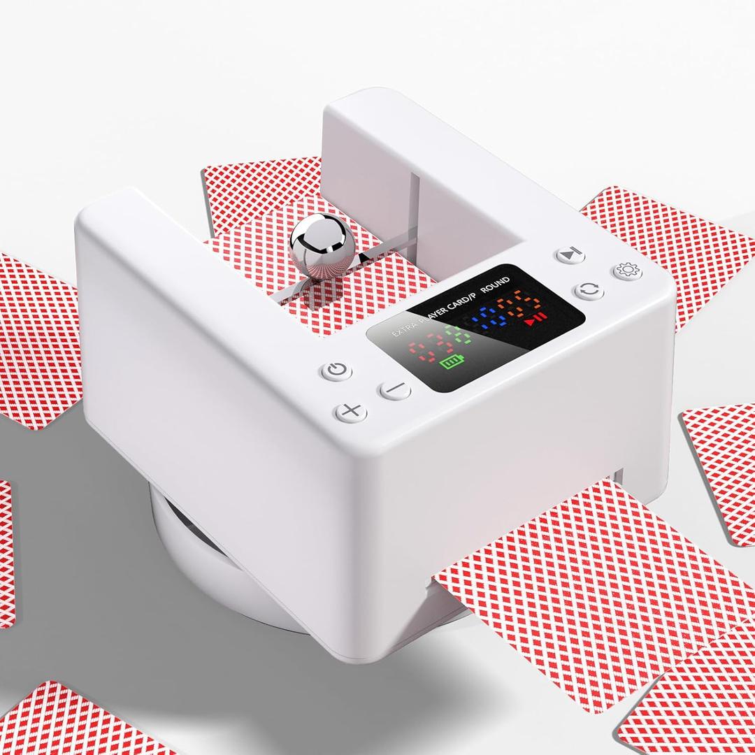 Automatic Card Dealer Machine for Poker: Rechargeable Auto Card Distributor for 1/2 Decks - 180360 Rotation Quiet Card Dealing Dispenser for Texas Holdem Blackjack Bridge Card Game - White