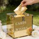 Acrylic Gold Card Box with Slot & Lock, Metallic Golden Classy Wedding Card Boxes for Reception, Large Money Gift Cards Box for Party Engagement Bridal Shower Luxury Wedding Table Decor
