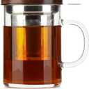 COMI Tea Cup with Infuser Walnut Lid&Handle, Glass Tea Cups with Wide Mouth Extra Large Capacity, Stainless Steel Tea Infuser Mug for Loose Leaf Tea Steeping(14oz/400ml)