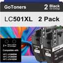 GoToners LC501XL Black Ink Cartridges Compatible for Brother LC501 XL Black Compatible with MFC-J1360DW MFC-J1410DW MFC-J1260W Printer (2 Black)
