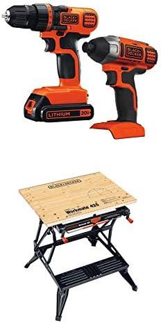 Black & Decker 20V MAX Drill/Driver Impact Combo Kit with BLACK+DECKER WM425-A Portable Project Center and Vise