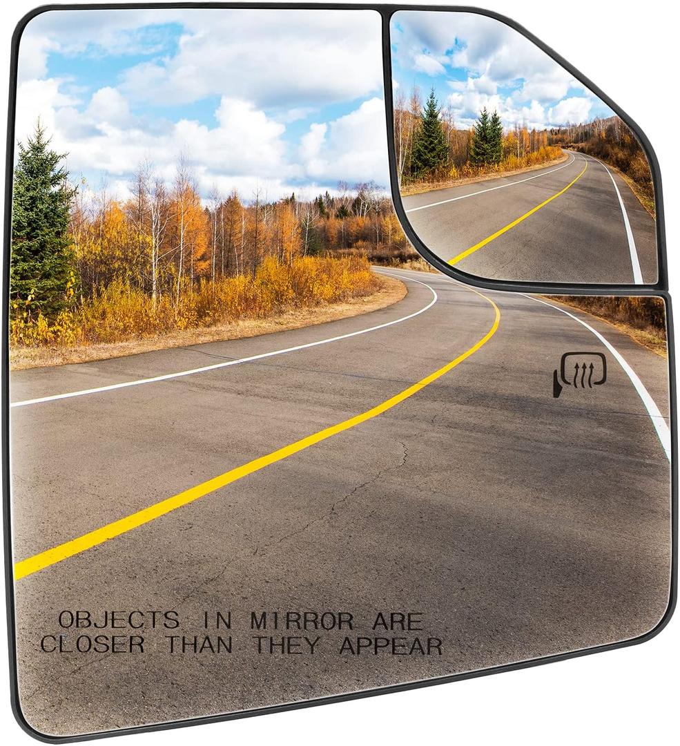 Passenger Side Heated Mirror Glass Fits for Ford F-150 2015 2016 2017 2018 2019 2020 Right Convex with Blind Spot Mirror Replacement for FL3Z17K707A
