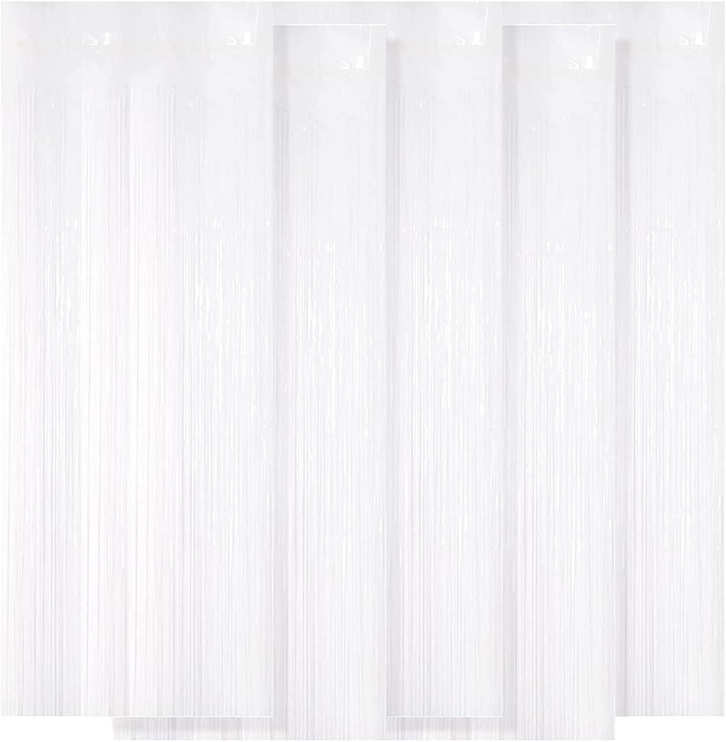 5 Pack White Fringe Foil Curtain 3.2ft x 8.2ft Tinsel Backdrop Streamers for Birthday Party Decoration Wedding Christmas