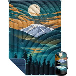 Camping Blanket,Lightweight Puffy Printed Camping Blanket Packable Outdoor Blanket for Camping,Traveling, Stadium, Hiking, Picnics (52x75", Snowy Mountain)
