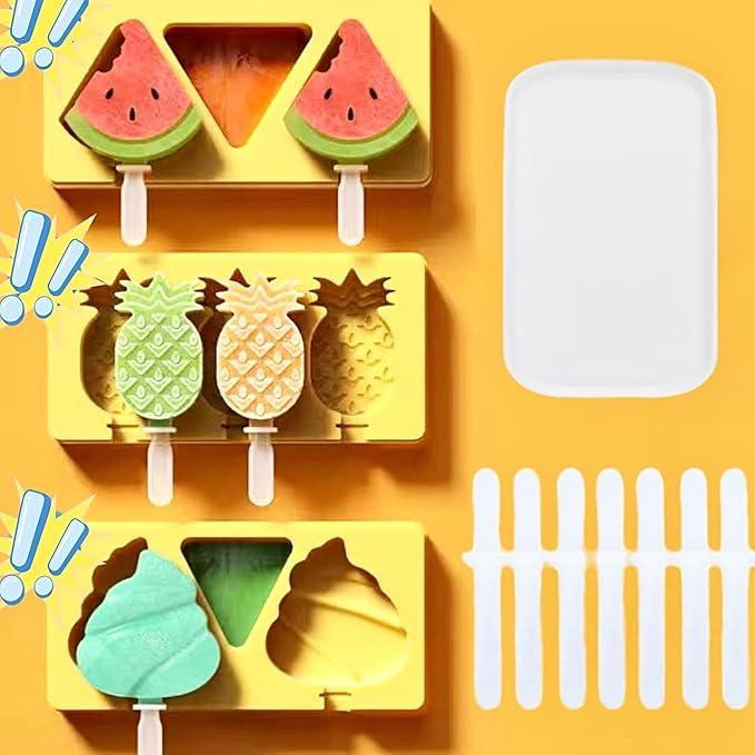 3 Pack Fruit Popsicle Mold Set 3 Pieces Popsicle Maker Ice Cream Molds DIY Frozen Ice Pop Molds Kitchen Accessories Easy Release Breastmilk Reusable BPA Free for Summer Homemade Cakesicles