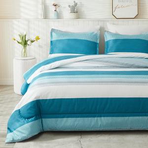 Litanika Teal California King Comforter Set - 3 Pieces Turquoise Cal King Oversized Lightweight Summer Colorblock Stripe Bedding Set (104x96In, 2 Pillowcases)