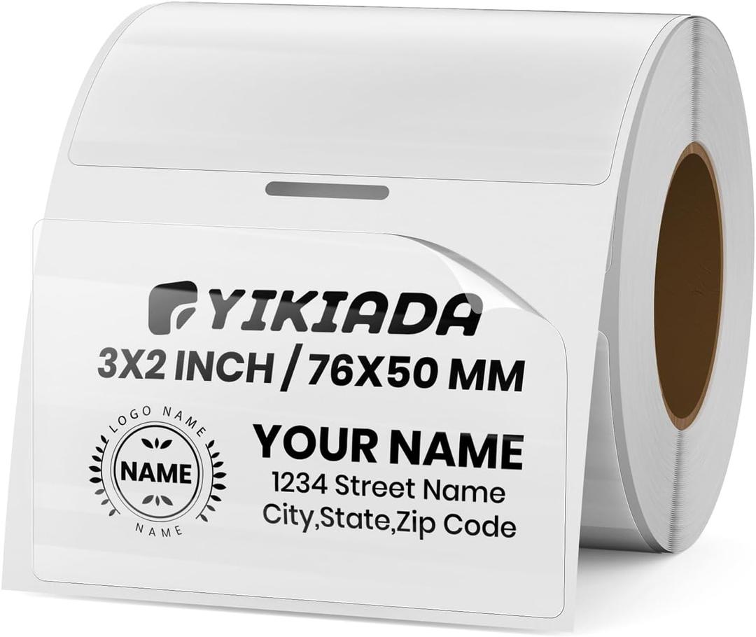YIKIADA Clear Thermal Labels Vinyl 2  3 Inch Self-Adhesive Rectangle Stickers Roll Waterproof Printer Direct Decals Package Seal for QR Code Envelope Office Retail Home 300 PCS