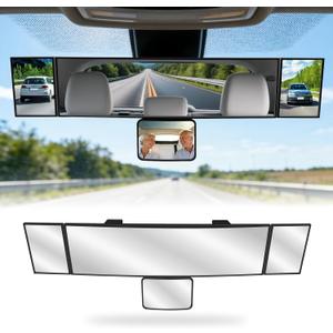 4 in 1 Rear View Mirror with Blind Spot Elimination & Backseat Mirror, 360 Wide Angle Panoramic Rearview Mirrors for Enhanced Driving Safety, Universal Fit for Car/Truck/SUV