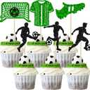 Gyufise 24Pcs Soccer Cupcake Toppers Glitter Football Cupcake Picks Sport Cake Decorations for Soccer Ball Theme Men Birthday Party Favor Supplies Green