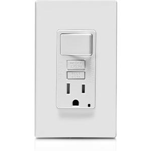 Leviton GFCI Switch Outlet Combo, 15 Amp, Self Test, Tamper-Resistant with LED Indicator Light, Saves Space, GFSW1-W, White