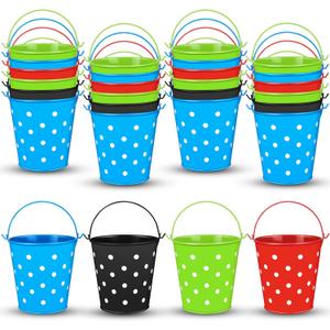 24 Pcs Small Metal Bucket with Handle Bulk for Classroom Multi Color Polka Dots Pencil Bucket Organization Metal Tin Bucket Pail Crayon Caddy for Teacher Kids Party Favors, Use for Home Storage