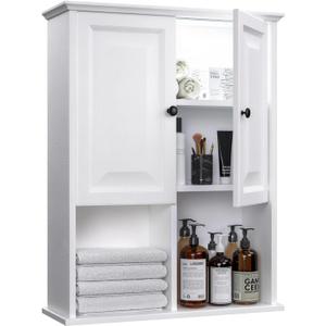 HAIOOU Bathroom Wall Cabinet with Motion Sensor LED Light, Wooden Medicine Cabinet Wall Mounted Cupboard, Over Toilet Storage Cabinet with Buffering Hinges and Adjustable Shelf - Modern White, 23.6" W x 8.2" D x 29.5" H