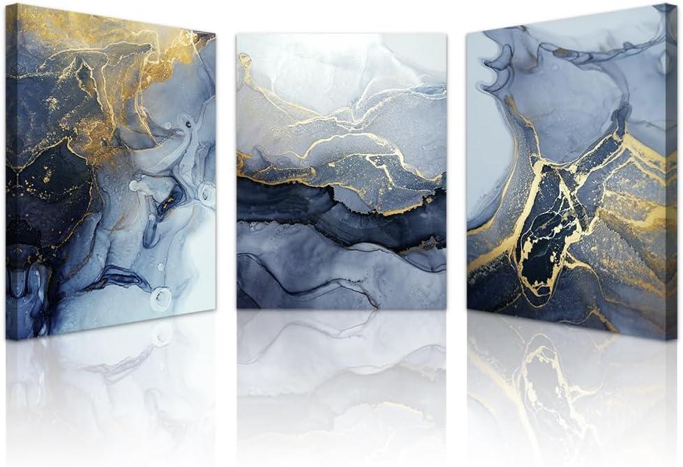 Lapremoly Abstract Canvas Wall Art - Bedroom, Living Room, Office & Bathroom Decor - 3 Piece Set (12x16 in) (16L" x 12W", Abstract Line Paintings)