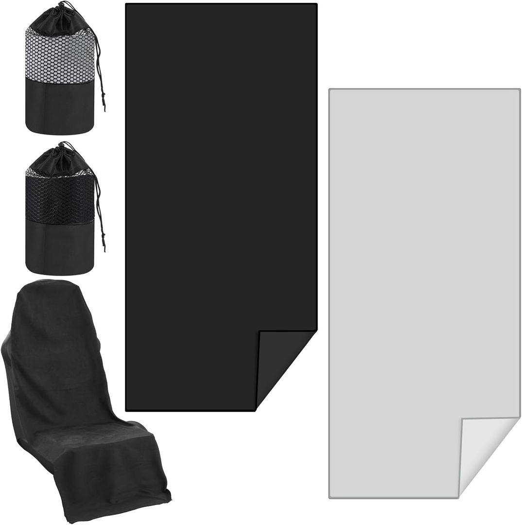2 Pack Car Seat Towel Covers with Storage Bag Seat Post Workout Sweat Washable Cover Non Slip for Car Towel for Dog Pet Workout Outdoor Sport Activities (Black,Gray)