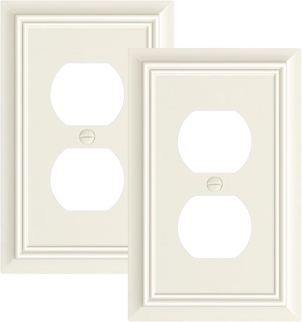 2-Pack Duplex Outlet Cover Plate, Decorative Light Almond Switch Plates and Outlet Covers, Natural Bamboo Fiber Wall Plates for Electrical Outlets, 1 Gang Receptacle Cover, Corrosion Resistant