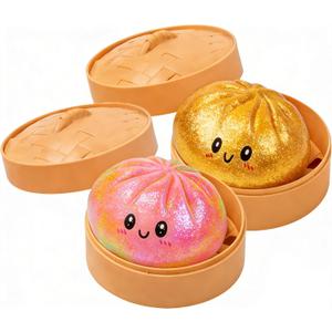 Dumpling Squishies,Giant Glitter Dumpling Box,Colorful Sensory Toys Stress Relief Ball,Soft Squeeze Decompression Dough Gift for Adults (A-2PC)