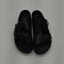 VICT POPU Womens Sandals Adjustable Double Buckle Strap Waterproof EVA Flat Slides (8, Black)