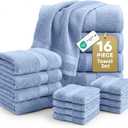 LANE LINEN 100% Cotton Bath Towels 16 Piece Set - Super Soft, Quick Dry & Absorbent - 4 Bath, 8 Washcloths, 4 Hand Towels for Bathroom - Hotel Quality, Minimal Lint after 3 Washes - Cerulean Blue