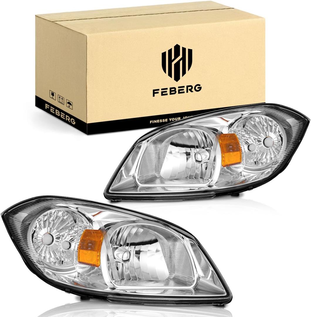 [OE Style Anti-Yellowing headlights for 2005-2010 Chevy Cobalt, Headlight Replacement for 05 06 07 08 09 10 Chevy Cobalt Chrome Housing Amber Reflector Left+Right [OE Style] Anti-Yellowing
