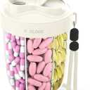 2 x Large Pill Organizer,Supplement Organizer for 7 Different Vitamins,Pill Dispenser with Anti-Mixing Design,Easy to Retrieve Meds,Includes 20 Pcs Labels,Travel Pill Organizer (Cream White)