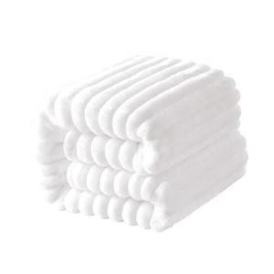 NTBAY Plush Flannel Baby Blanket, Soft and Warm Toddler Blanket with Striped Texture for Stroller, Crib, Travel, 30x40 Inches, White