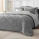 Bedsure Reversible Queen Comforter Set Bundle Queen Sheet Set Grey