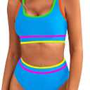 BMJL Bathing Suit for Women Color Block Swim Suits 2025 String Bikinis Sets Adjustable Swimwear(XL)