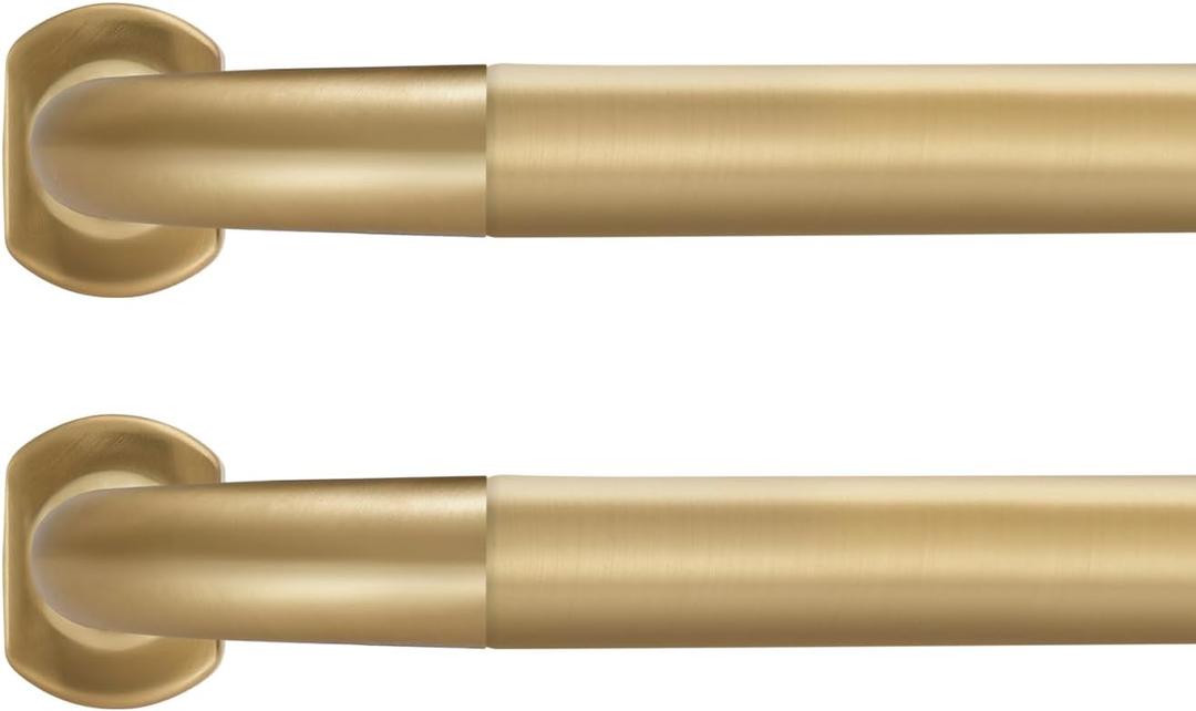 2 Pack 1Inch Diameter Wrap Around Curtain Rods, 48-84Inch Adjustable Length Room Darking Curtain Rods with Aluminum Finials and Brackets, Warm Gold