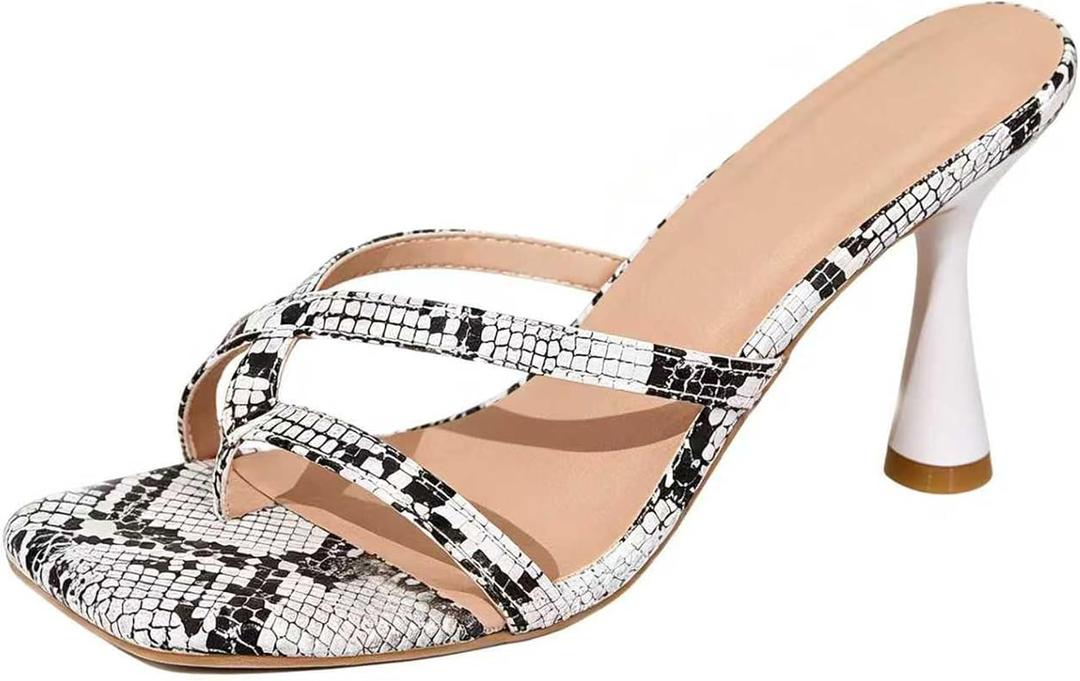 Women's Strappy Thong Heeled Sandals Square Open Toe Slip On Stiletto Heels Flip Flops Fashionable Sexy Backless Kitten Heel Slippers Shoes