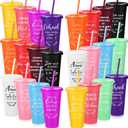 24 Packs Inspirational Christian Gift for Women Men Spanish Bible Verse Tumbler Bulk 24 oz Plastic Tumblers with Lids and Straw Religious Cup Church Gifts for Sunday School (Lovely Colors)