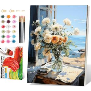 PRASIO Framed Paint by Numbers Kit for Adults Beginner, Flowers Adult Paint by Number Kits on Canvas Framed, DIY Acrylic Watercolor Oil Paint by Numbers with Frame for Gift Home Decor 16x20 Inch