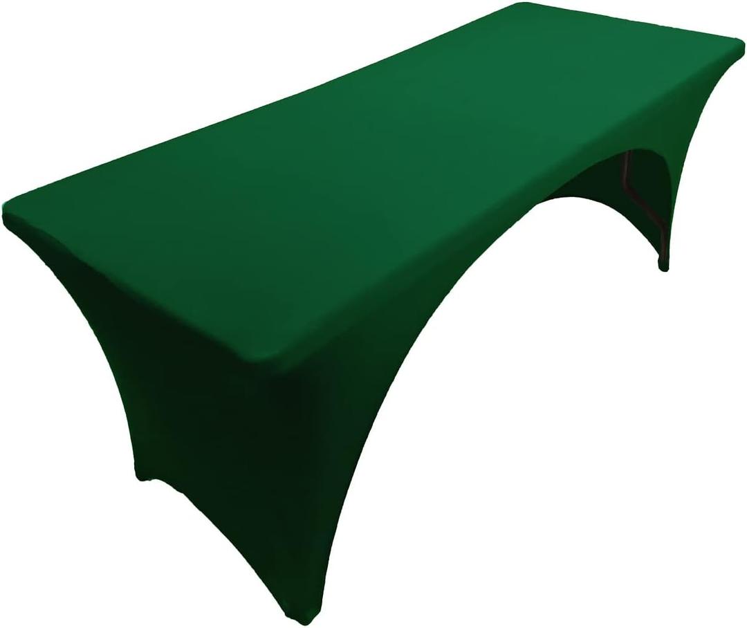 8 ft Hunter Green Spandex Tablecloth Stretch Open Back Table Cover for Rectangular Fitted Folding Table