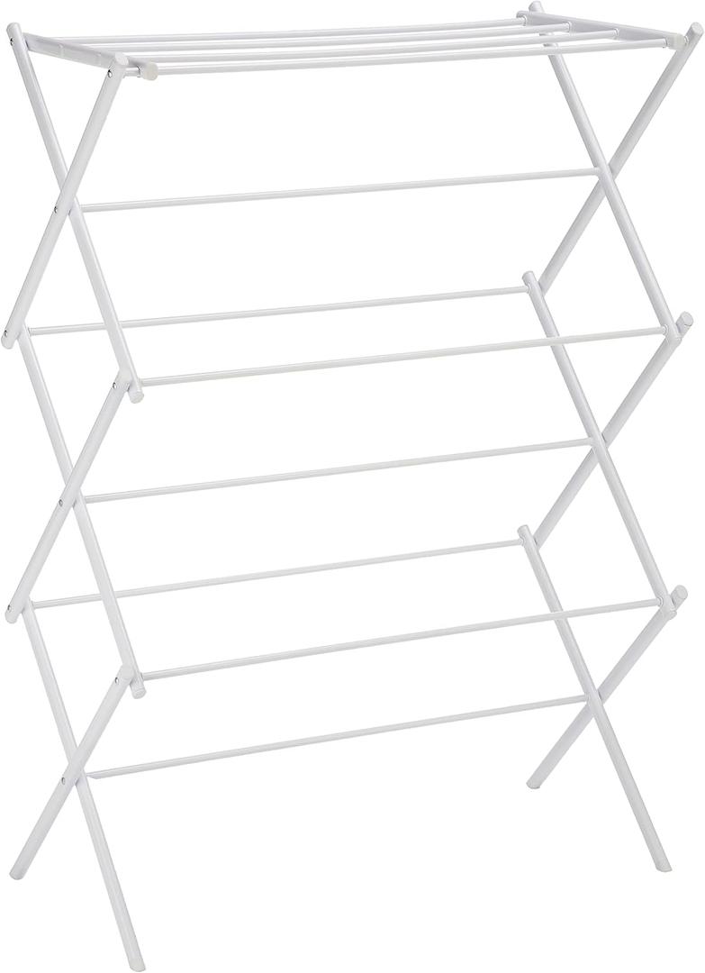 Amazon Basics Foldable Portable Laundry Rack for Air Drying Clothing, Indoor Outdoor Use - 14.5" D x 29.5" W x 41.8" H, White (14.5" D * 29.5" W * 41.8" H)